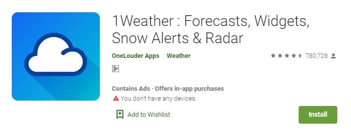 1Weather : Forecasts, Widgets, Snow Alerts & Radar